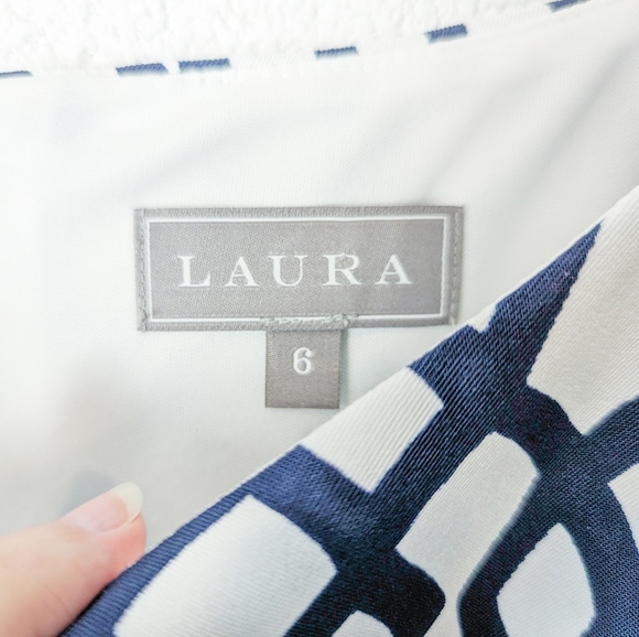 Laura Navy Coral and White Sleeveless Midi Dress EUC Layered Skirt Wedding Guest - Picture 6 of 8